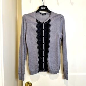 [CLEARANCE] Nanette Lenore Medium Merino Wool Grey Cardigan Lace Front Classic